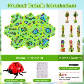 10Pcs Puzzle Racer Kids Car Track Set, Cars Toys for Toddlers, Puzzle Track Car Play Set, Race Tracks for Kids Ages 4-8, Educational Toys for 3 4 5 Year Old Boys (Ladybug)