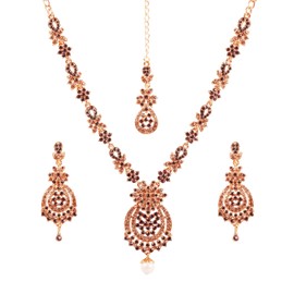 Touchstone Indian Bollywood Gorgeous intricate Workmanship Sparkling Rhinestone crystal wedding Designer Jewelry Necklace Set In Gold or Silver Tone For Women., Rhinestone, No Gemstone