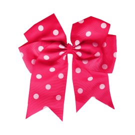 7.5 Inch Polka Dot Hair Bow with Tails Grosgrain Ribbon Hair Clip (Hot Pink)