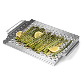 Onlyfire Stainless Steel Grill Pan, Nonstick Grill Topper Grid BBQ Tray with Perforated Bottom and Handles for Seafood, Meats, Vegetables, Great for Most Grills and Smokers