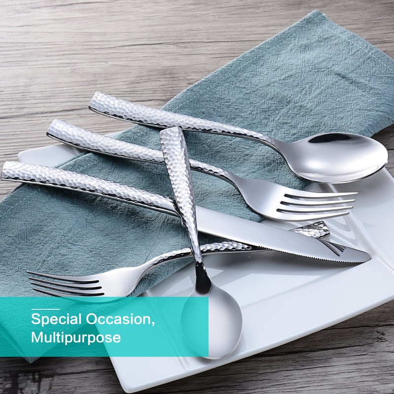 Flatasy Silverware Set Flatware Set Stainless Steel Cutlery Set Hammered
