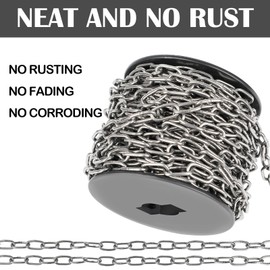 50 ft Stainless Steel Hanging Chain, Tough Metal Chainlink Security Chain Metal Chain Roll for Bird Feeders, Overhead Lights, Flowerpots, Home Outdoor Camping Hanging