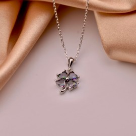 MARBARAS Sterling Silver 925 Topaz Four-Leaf Clover Mystic Gemstone Necklace Pendant Jewellery