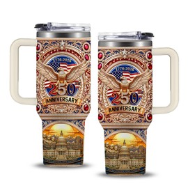 250th Anniversary USA Gifts Tumbler 40oz with Handle and Straw, Patriotic 250 Years America Anniversary 1776-2026 Independence Day Gifts Patriotic US Eagle Cup, 250th America Birthday Travel Mug