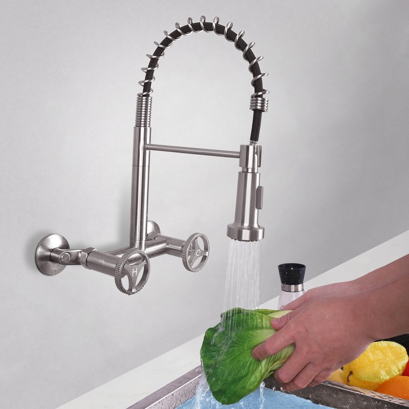 DOLGABA Wall Mount Kitchen Faucet with Sprayer, 6 Inches Commercial