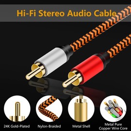 RCA Stereo Cable 8m, LiuTian Dual Shielded Gold Plated Heavy Duty Nylon Blade 2RCA Male to 2RCA Male Stereo Audio Cable for Home Theater, HDTV, Amplifier, Hi-Fi System (8M)