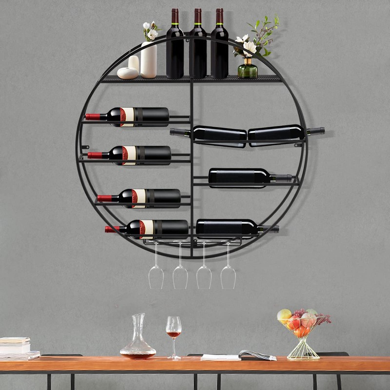 HAPPCUCOE Wall Mounted Wine Bottle Rack Modern Metal Round Wall