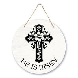 He Is Risen Door Sign, Easter Welcome Decorative, Christian Wooden Hanging Sign With Rope, Suitable For Home Wall Indoor Outdoor Spring Decoration, Easter Gifts For Friends Family -A50
