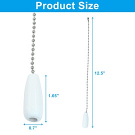 Hordion 10pcs Ceiling Fan Pull Chain Extender, 12.5 Inches Beaded Ball Chain Extension Cord with Wooden Decorative Pendant for Ceiling Light Lamp Fan Chain, White