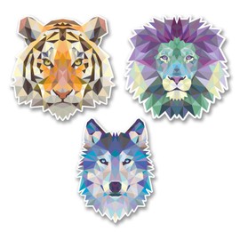 3 x 10cm Funky Lion Tiger Husky Wolf Vinyl Stickers Decals Laptop Car Bike #6224 (10cm Tall.)