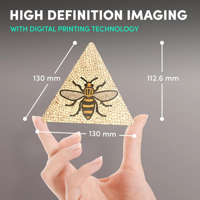 4 x Triangle Coasters - Manchester Bee Mosaic Pattern Cork