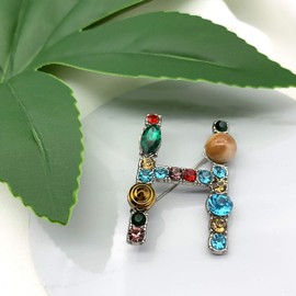 XGALBLA Letters H Plated Metal Stone Clear Colorful Crystal Lapel Pin Brooches Collar(Silver Tone)