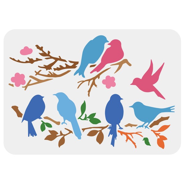 FINGERINSPIRE Love Birds Tree Branches Stencil 29.7 x 21 cm