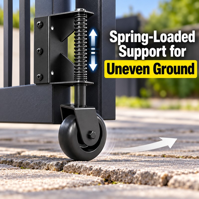 4-Inch Spring-Loaded Gate Wheel – Shock-Absorbing Metal Bracket for Swing
