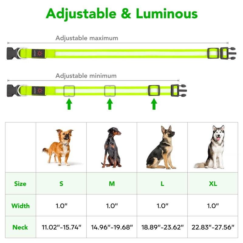 VIZPET LED Dog Collar, Light up Dog Collar Adjustable Safety