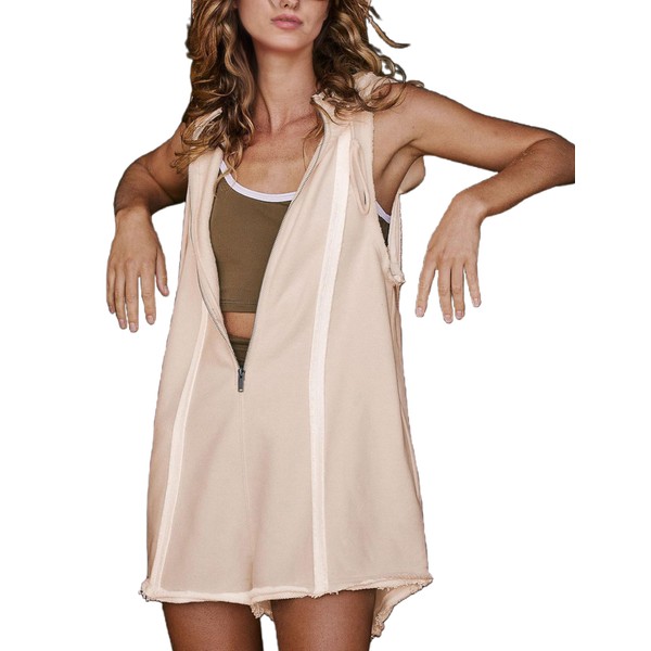 Hvewarm Women's Athletic Workout Sleeveless Hood Romper Relaxed Fit Half
