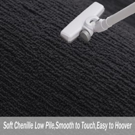 Evitany Short Pile Carpet Area Rugs Machine Washable Rug Anti-Slip Black Rug Bedside Rugs for Bedrooms Living room Kitchen(Black,60x120 cm)