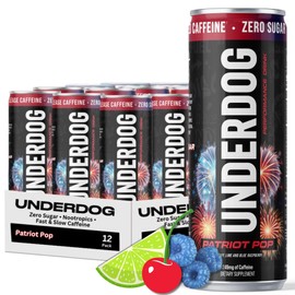 Underdog Performance Energy Drink, Patriot Pop, Nootropics, Green Tea Extract, Citrulline, Clean, Sugar Free Fast & Slow Release 249mg Caffeine per Serving, No Artificial Additives, 12 Pack