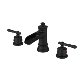 8 Inch Modern Waterfall Bathroom Faucet Widespread Sink Faucet Pop-up Drain Two-Handle Design 3-Hole Brass Material for HotelsColor: Black, Surface Finishing: Nickle