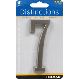 Distinctions by Hillman 843287 4-Inch Die Cast Self-Adhesive House Address Plaque, Brushed Nickel, Number 7