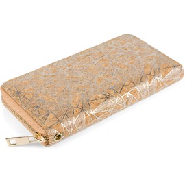styleBREAKER 02040148 Women's Cork Purse with Geometric Metallic Prism Pattern Zip Wallet, silver, Modern