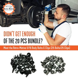 Retro-Motive #1605 Body Bolts & Extruded U-Nut Clips, Black Phosphate Finish, 1/4-20 x 1" (25 Piece Each)