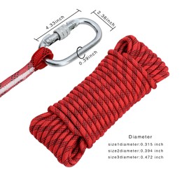 Red 164Ft (50m) 8mm Static Polyester Climbing Rope for Outdoor Rock Climbing, Rappelling & Rescue