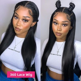 Qmaple 360 Lace Front Wigs Human Hair Pre Plucked Straight HD Lace Front Human Hair Wigs for Black Woman 360 Full Lace Wig Human Hair Can Make Ponytail and Bun 16inch