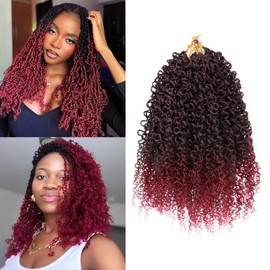 XGY Hair 14 Inch Yanky Twist Crochet Hair Ombre Burgundy 8 Packs Bohemian Passion Mini Twist Crochet Hair Pre-looped Crochet Braids Plus Yanky Twist Hair Extensions for Women (1B/BUG#)