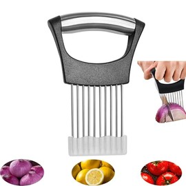 DJKKiTTQ Onion slicer, lemon slicer, stainless steel onion cutter for slicing potatoes, onions, tomatoes, eggs, fruits, vegetables and meat, with protective cover (1)