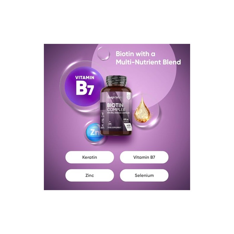 Biotin Tablets with Keratin, Zinc & Selenium - 400 Tablets