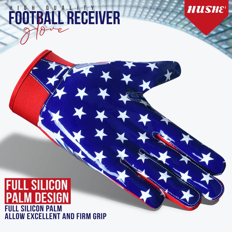 Hushe' Football Gloves (Blue Red Eagle, Youth Medium)