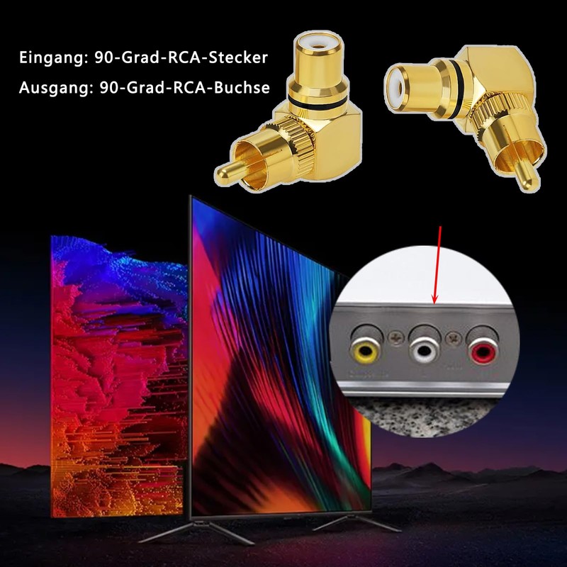GERUI Pack of 4 Right Angle RCA Male to Female
