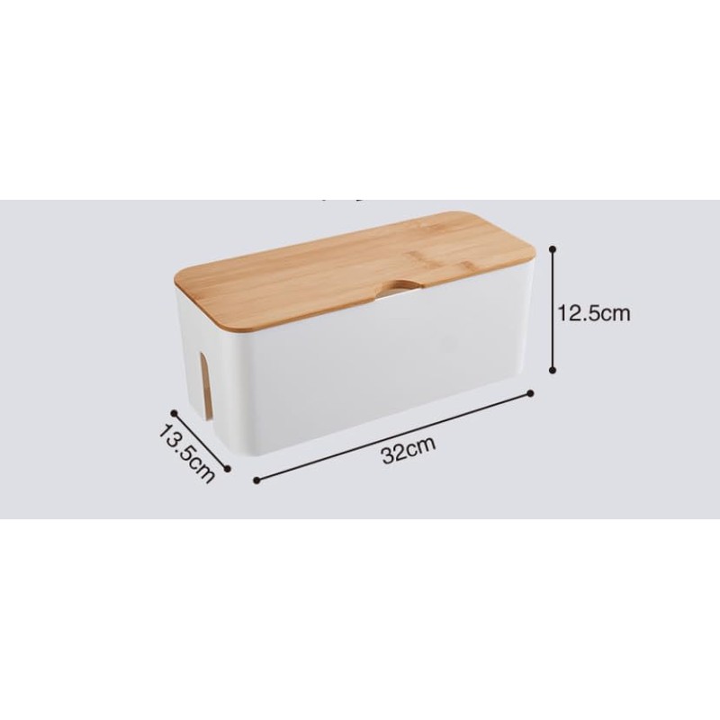 Cable Box with Bamboo Lid, Cable Management Organiser, Storage Box