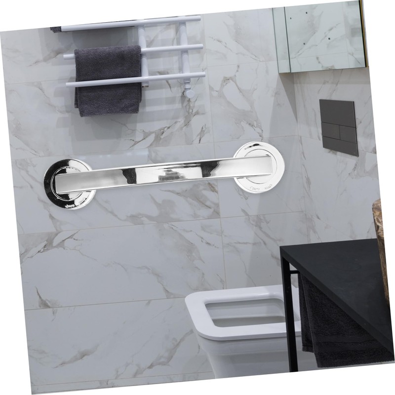 TEHAUX Wall Mounted Bathroom Safety Grab Bar Large Silver Suction