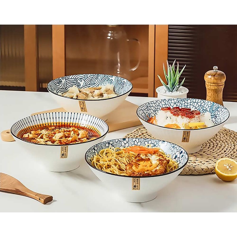 QINLANG 38 oz Japanese Ramen Bowls, Ceramic Set of 4