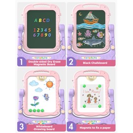 YOHOOLYO Kids Easel Standing Art Easel for Kids, Double Sided Children Pink Purple Easel Magnetic Chalkboard Whiteboard Dry Eraser Board Great Gift for Girls (Pink)