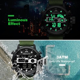 MEGALITH Reloj Hombres Digital Militar: Deportivo Impermeable LED Tiempo Dual Analógico Reloj de Pulsera Táctico Multifuncional Fecha Alarma Cronómetro Negro
