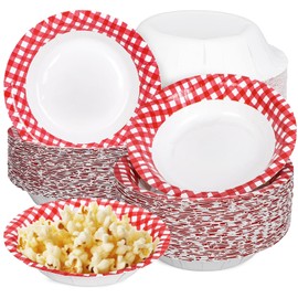 FYSUIMU 50Pcs Gingham Paper Bowls 16 Oz Red and White Checkered Plaid Party Bowls Disposable Soup Snack Dessert Serving Bowl for Picnic Barbecue Baby Shower Holiday Wedding Birthday Party Supplies