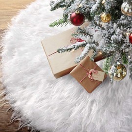 Christmas Tree Skirt Christmas Decoration White Cute Tree Skirt Ambiance Santa Claus Tree Skirt Christmas Tree Decoration Circular 78cm Fluffy Luxurious Santa Decorations Leg Cover Underlay (Fluffy