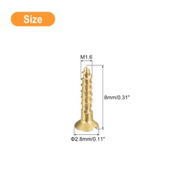 uxcell Brass Wood Screws, 60Pcs M1.6 x 8mm Slotted Drive Flat Head Self Tapping Screw Countersunk for Woodworking Furniture