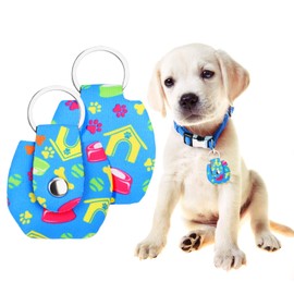 Pack of 2 Dog Tag Bag with Press Stud Dog Tag Military Dog ID Silencer Ring Dog Silencer Supplied The Dog Tags Address Tag for Dogs Cats ID Tag Dog Tag Animal Tag, Blue