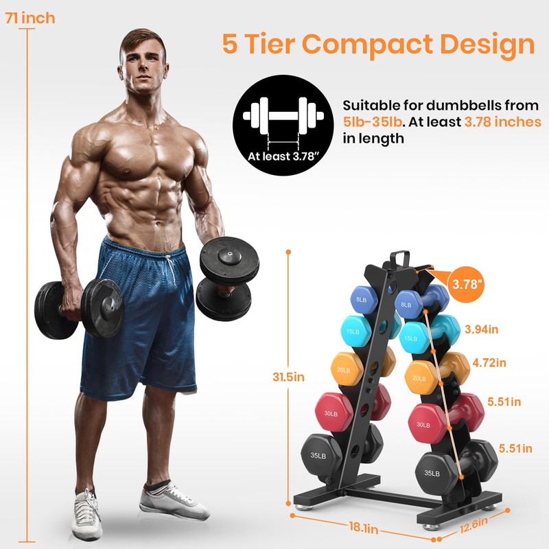 TomCare Dumbbell Rack Stand Only, 5 Tier Weight Rack for