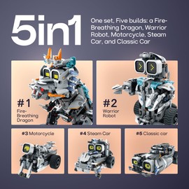 AoHu 5-in-1 STEM Dragon Robot Building Toys, Remote & App-Controlled Educational Coding Car Technic Set for Kids, Creative Gifts for Boys Girls Aged 8 9 10 11 12(646 Pieces)