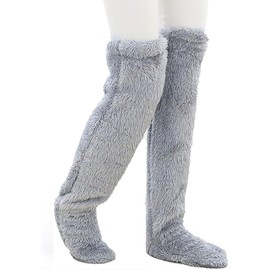 Women's Winter Warm Knee High Socks Thick Plush Slipper Stockings Furry Long Leg Warmers Cover Soft Over Knee Socks Slippers Thigh High Knee Warmers Teddy Plush Home Sleeping Sock for Women Girls