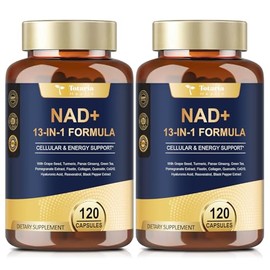 Totaria (2 paquetes) Suplemento de NAD para mujeres y hombres con nicotinamida, ribósido, resveratrol, quercetina, betaína que aumenta los niveles de NAD+. Suplemento NAD Plus para combatir el envejec