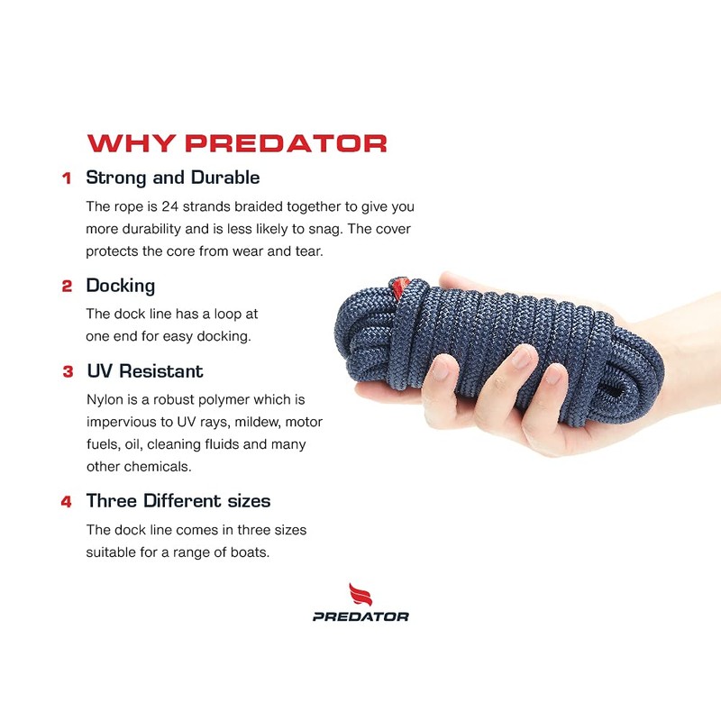 PREDATOR Dock Line Single Pack (Navy Blue, 3/8in)