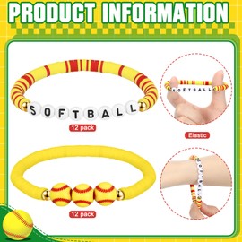 Huquary 24 Pack Softball Team Gift Letter Clay Beaded Bracelet Adjustable Sports Charm Bracelets Basketball Soccer Softball Baseball Player Gifts for Teen Adults