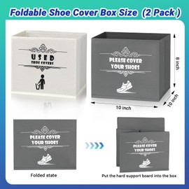 2 Pcs Foldable Shoe Covers Box, Shoe Cover Dispenser for Open House, Real Estate Agent Realtor Supplies, Please Cover or Remove Your Shoes and Used Covers Sign Entryway Basket Storage Bins Set