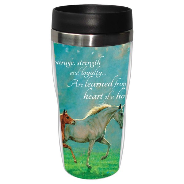 Courage, Strength, Loyalty Horse Travel Mug, Stainless Lined Coffee Tumbler, 16-Ounce - Gift for Horse People and Lovers - Tree-Free Greetings